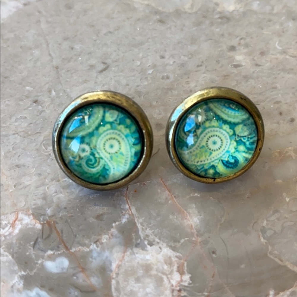 Green paisley earrings